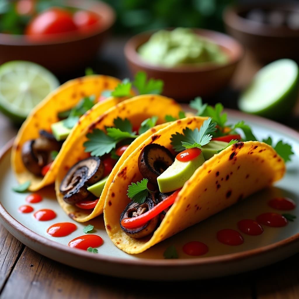 Tacos de Hongo Shiitake y Chile Poblano: Receta Mexicana Vegana en Airfryer