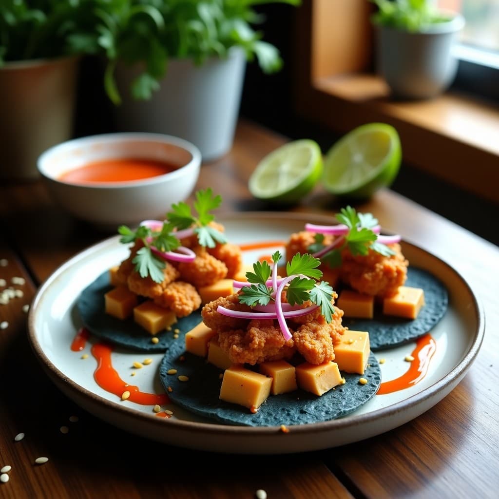 Tacos de Hongo Shiitake y Queso de Cacahuete: Receta Vegana Tailandesa con Salsa Sriracha en Airfryer