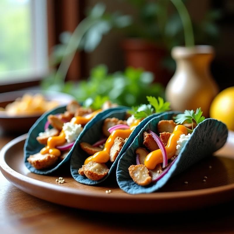 Tacos de Hongos Chanterelle y Queso de Cabra con Salsa de Mango Habanero: Receta Fitness en Airfryer
