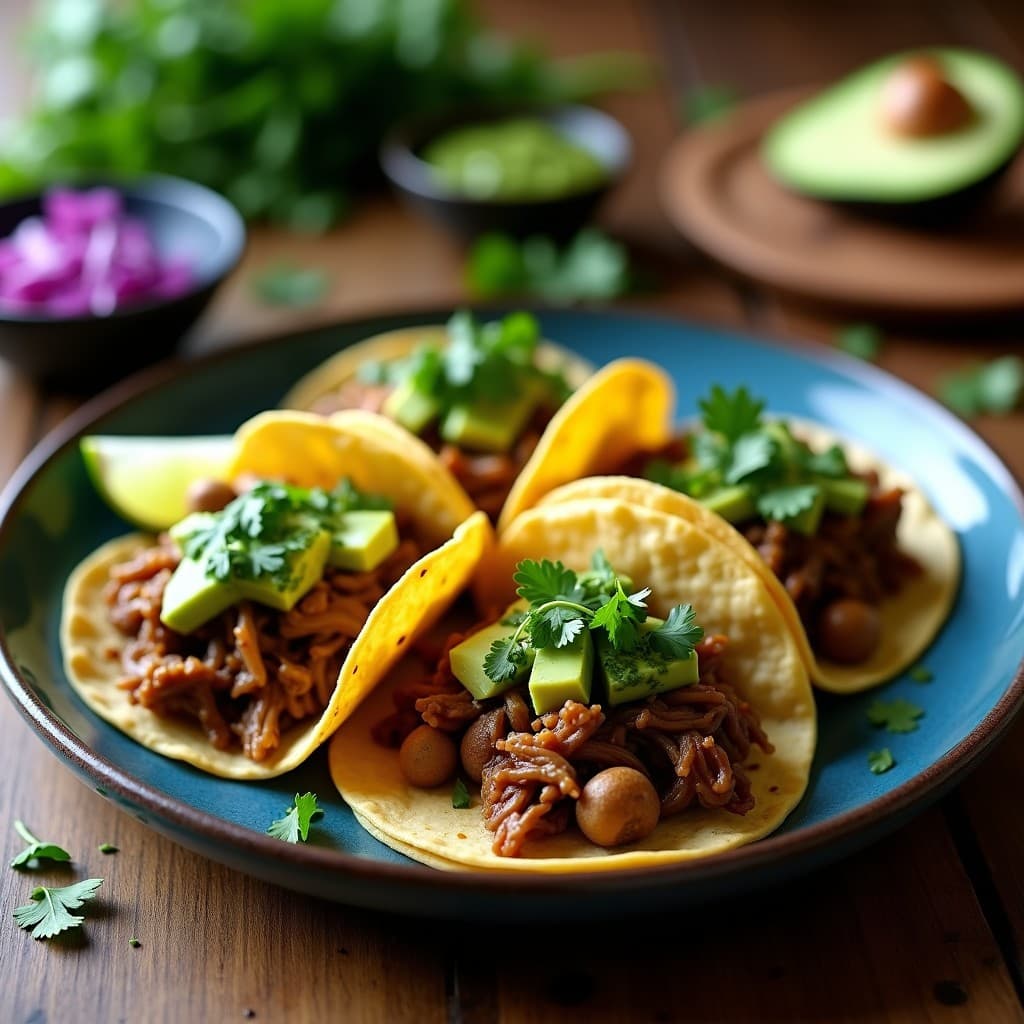 Tacos de Hongos King Oyster Desmenuzados con Chimichurri: Receta Vegana y Carnívora en Textura