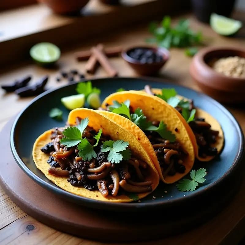 Tacos de hongos maitake y mole negro: Receta Vegana de Oaxaca en 25 Minutos