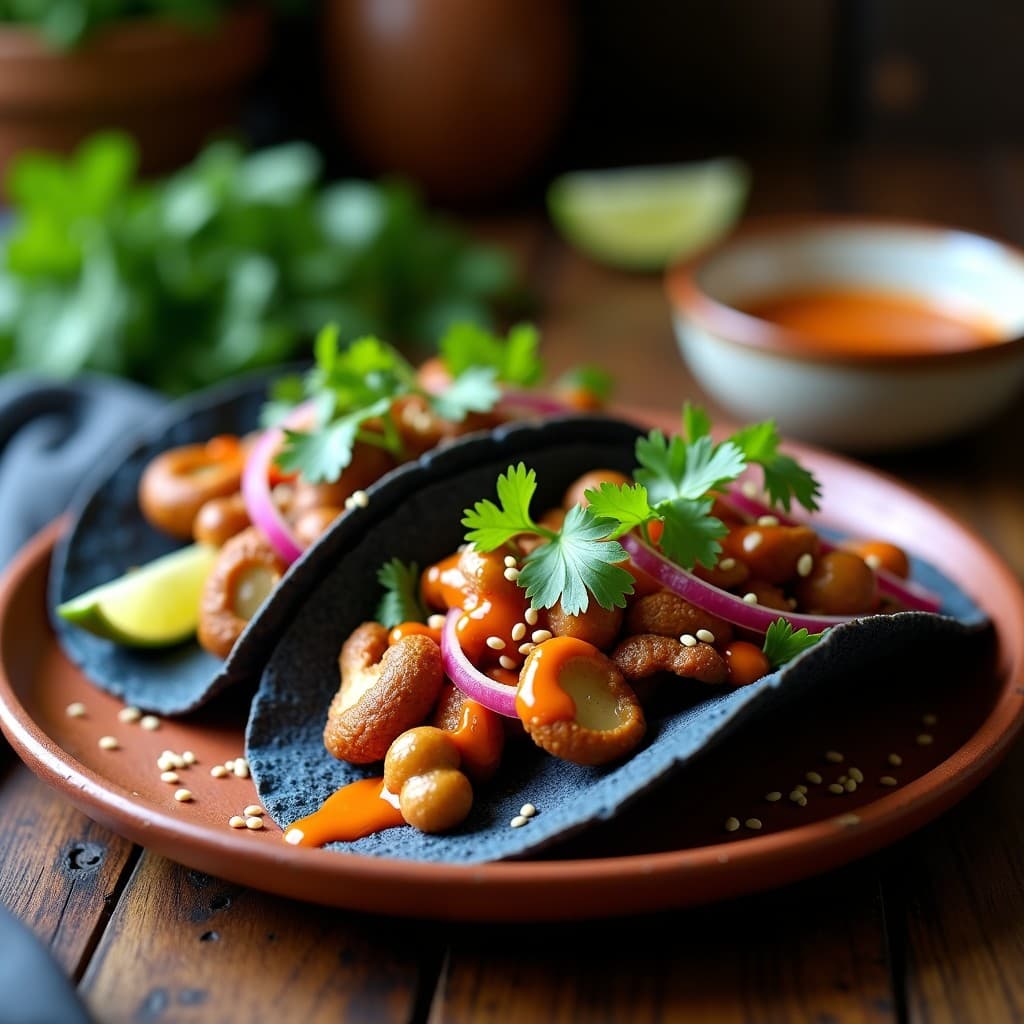 Tacos de Hongos Maitake y Salsa de Tamarindo: Receta Vegana de Fusión Mexicano-Asiática