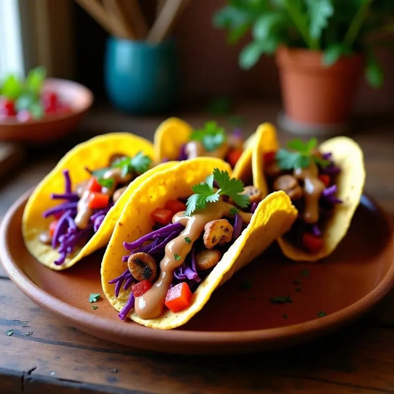 Tacos de Hongos Ostra con Aderezo de Tahini y Granadina: Receta Mexicana Vegana