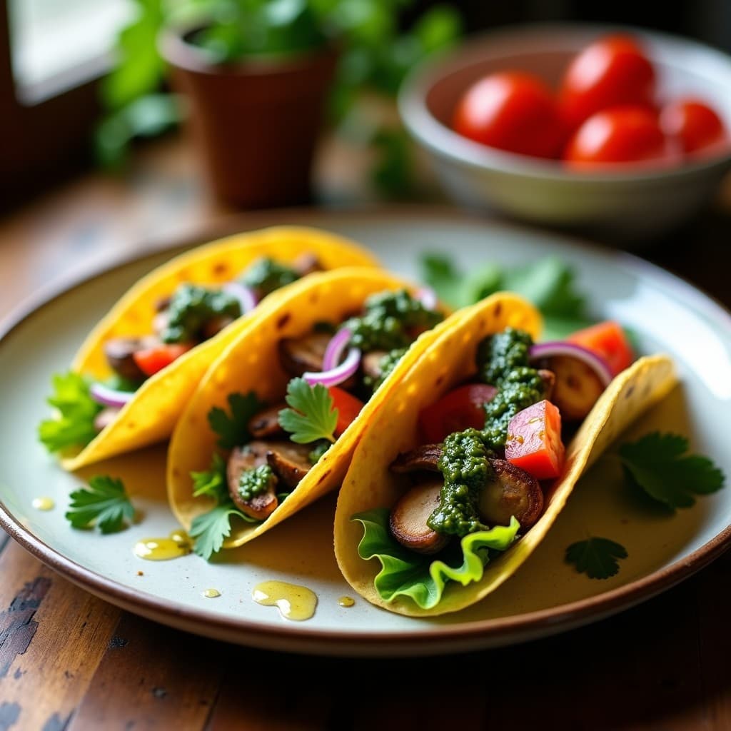 Tacos de Hongos Ostra con Chimichurri de Cilantro: Receta Vegana y Baja en Calorías