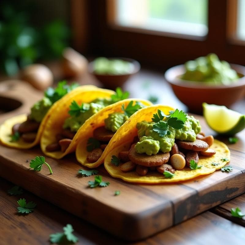 Tacos de Hongos Ostra con Salsa de Chimichurri y Puré de Palta: Receta Vegana Argentina