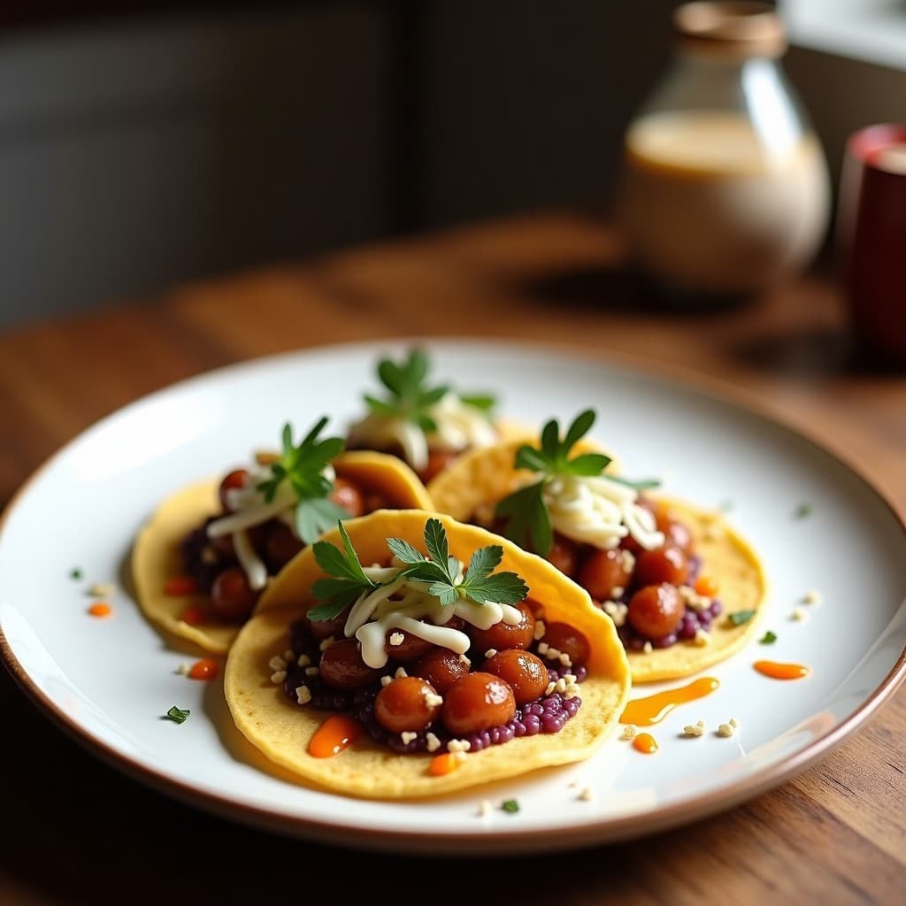 Tacos de Hongos Ostra y Col Morada Fermentada con Aderezo de Tahini: Receta Fusion Coreano-Mexicana