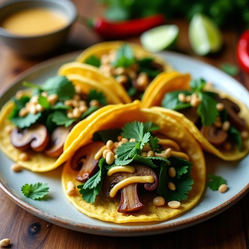Tacos de Hongos Ostra y Espinacas con Salsa de Mostaza y Miel: Receta Vegana al Estilo Tailandés