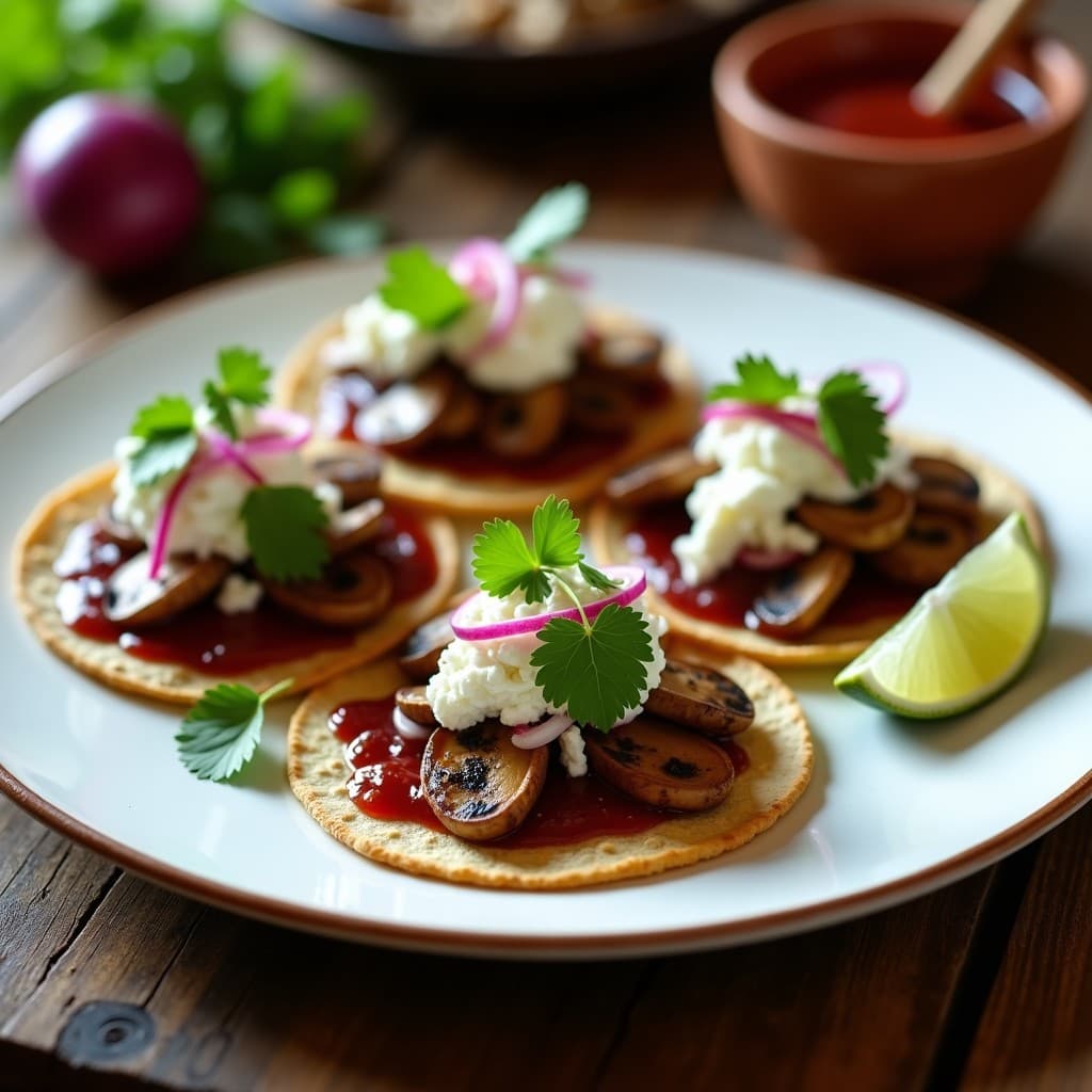 Tacos de Hongos Ostra y Queso de Cabra con Salsa de Chile Morita: Receta Mexicana Gourmet