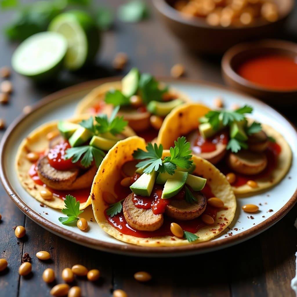 Tacos de Hongos Ostra con Salsa de Guajillo y Pepitas: Receta Mexicana Keto en Airfryer