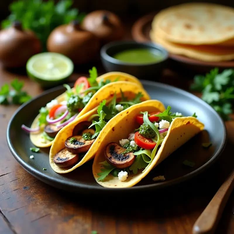 Tacos de Hongos Portobello con Chimichurri: Receta Vegetariana Argentina en Sartén