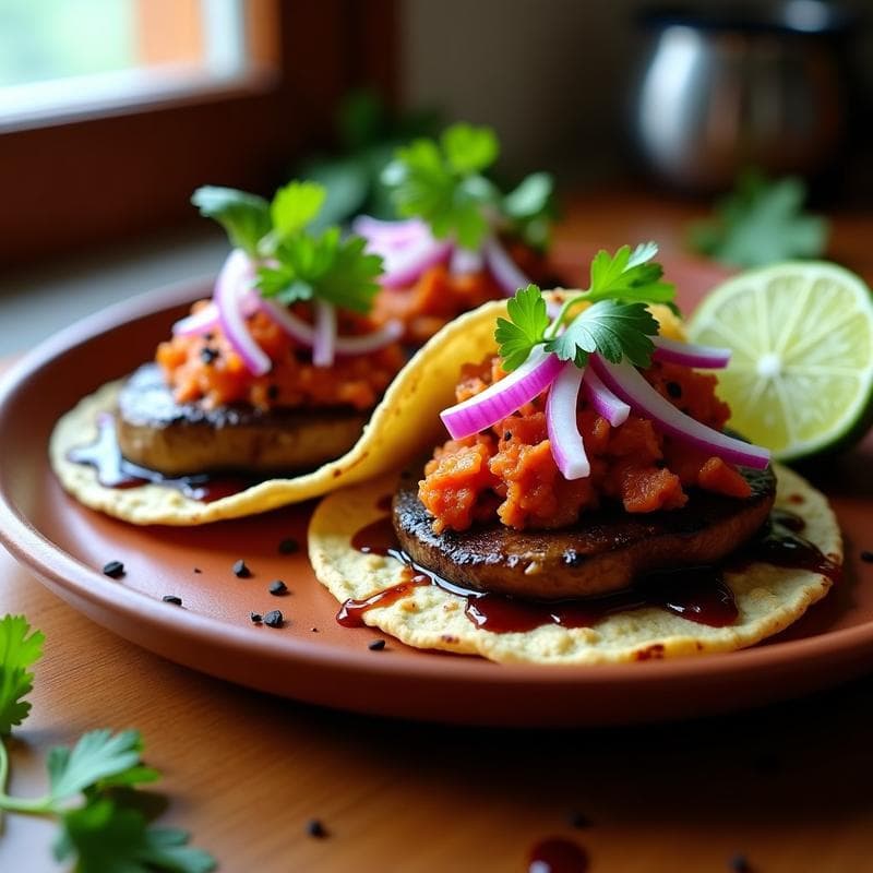 Tacos de Hongos Portobello y Kimchi: Receta Coreana Fusion Sin Gluten en 20 Minutos