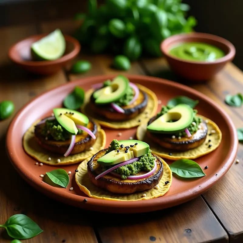 Tacos de Hongos Portobello con Pesto de Albahaca: Receta Mexicana Alta en Proteína