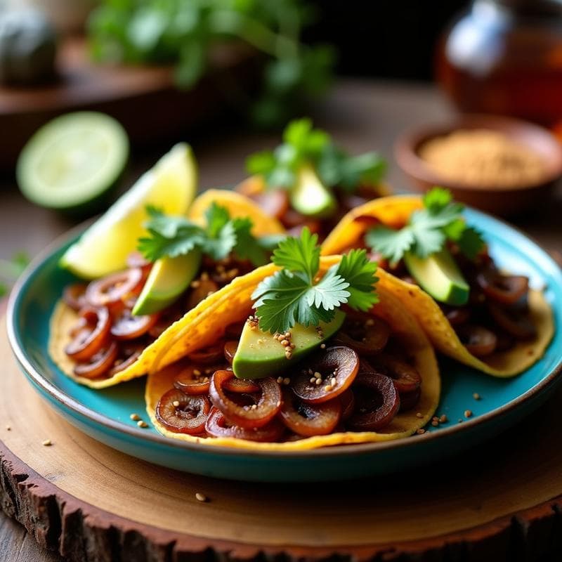 Tacos de Hongos Reishi y Cebolla Morada: Receta Mexicana Inmunoestimulante en Airfryer