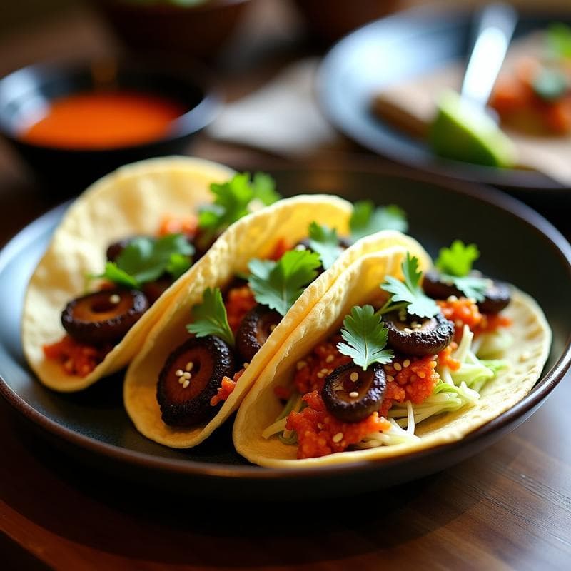 Tacos de Hongos Shiitake y Kimchi: Receta Coreana Vegana con Toque Picante