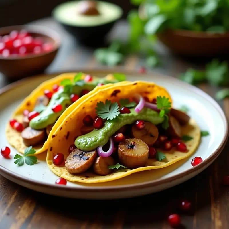 Tacos de Hongos Shimeji con Salsa de Aguacate y Granada: Receta Vegana y Crudivegana
