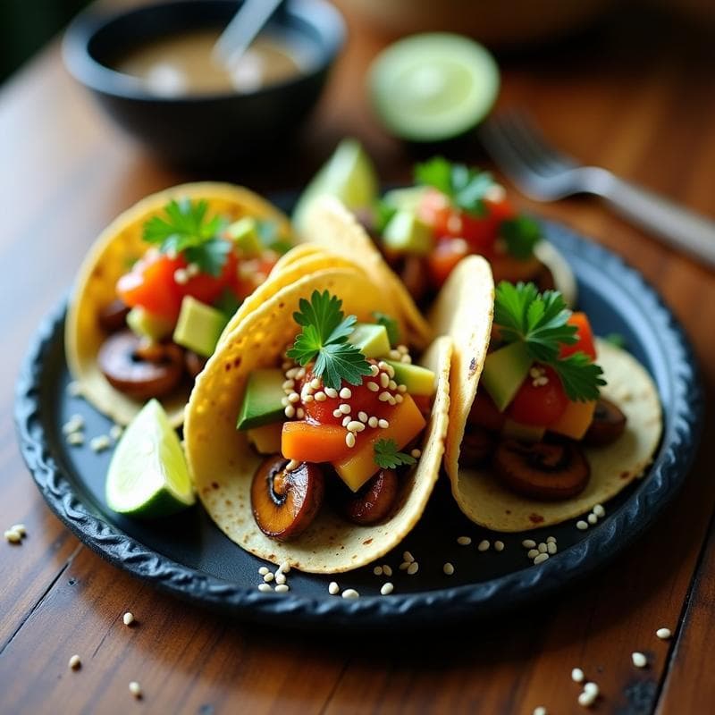 Tacos de Hongos Shimeji y Ceviche de Palmito: Receta Fusion Mexicano-Japonesa Vegana