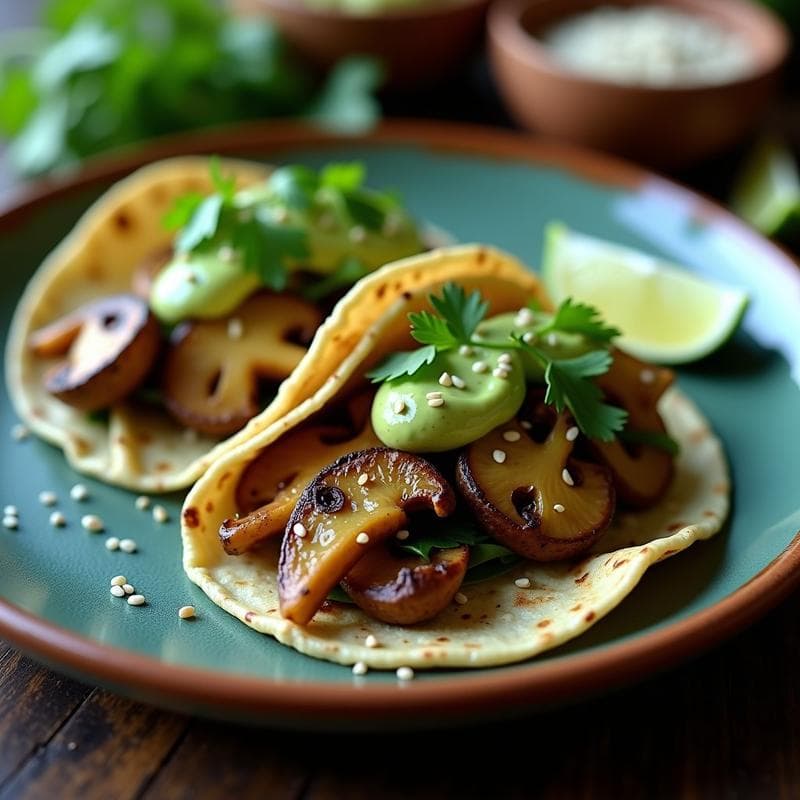 Tacos de Hongos Shimeji y Chile Poblano con Crema de Aguacate: Receta Vegana en Sartén Antiadherente