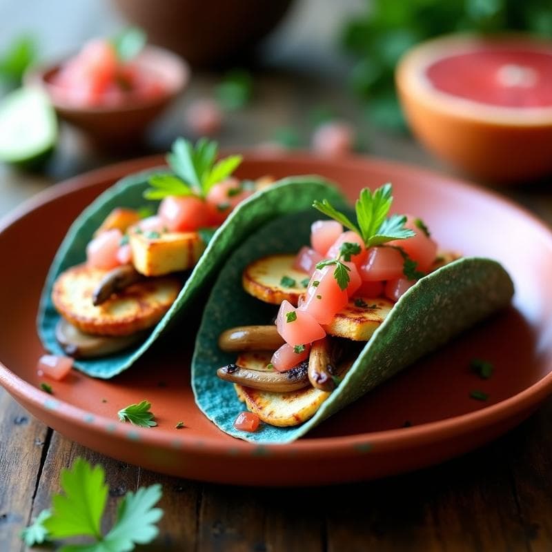 Tacos de Hongos Shimeji y Queso Halloumi con Salsa de Pomelo: Receta Mexicana Vegetariana en Airfryer