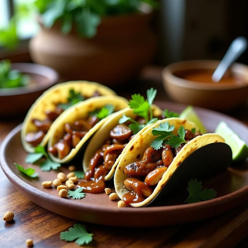 Tacos de Hongos Shimeji con Mole de Cacahuete: Receta Vegana con Toque Oaxaqueño