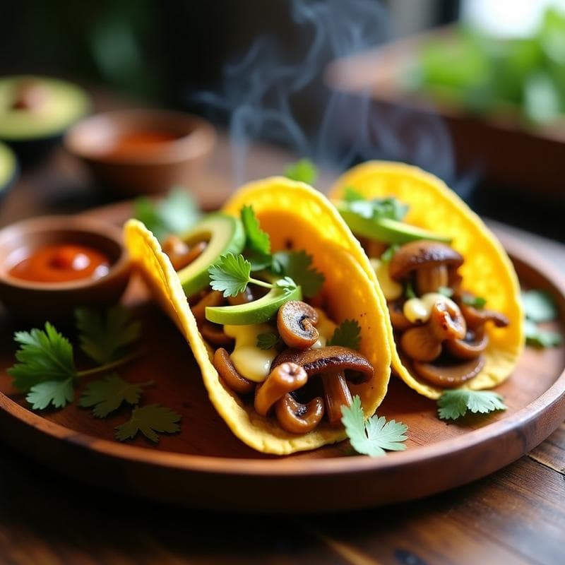 Tacos de Hongos Shimeji y Queso Cheddar Vegano: Receta en Sartén Antiadherente con Toque Ahumado