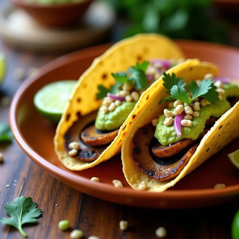 Tacos de Hongos Shitake con Salsa de Guacamole de Amaranto: Receta Vegana y Mexicana Fusion