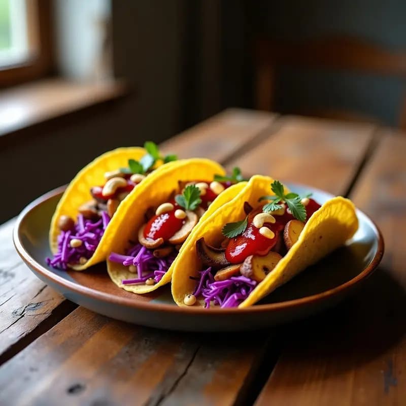 Tacos de Höstpadda (Setas Suecas) con Salsa de Arándanos Rojos: Receta Escandinava Vegana
