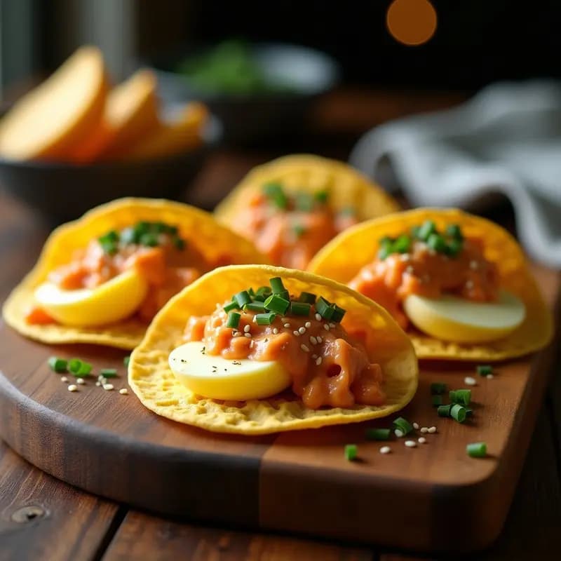 Tacos de Huevo Duro con Mayonesa de Kimchi y Cebollino: Receta Coreana en 10 Minutos
