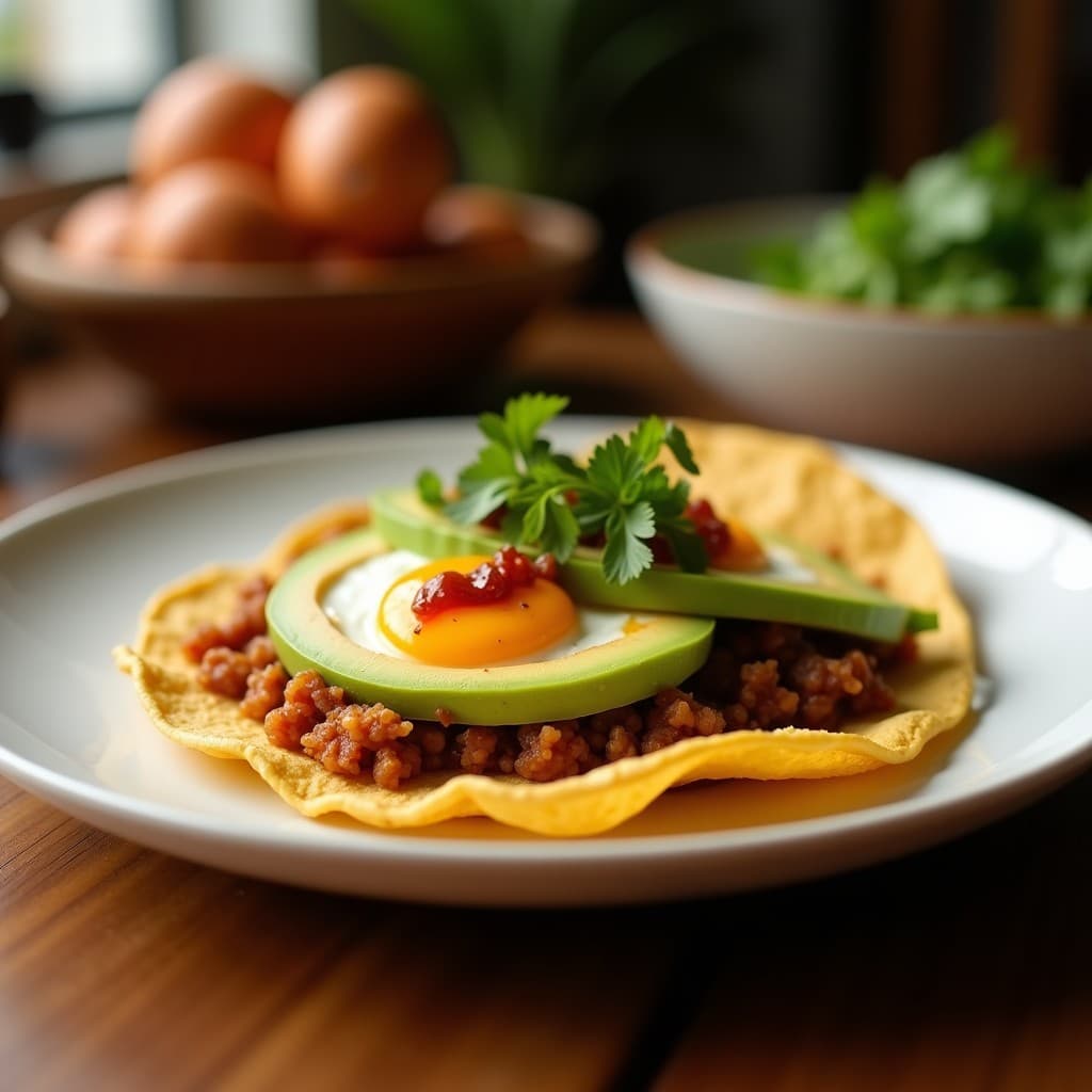 Tacos de Huevo Poché y Aguacate con Salsa de Chile de Árbol: Receta Mexicana Keto para Desayuno