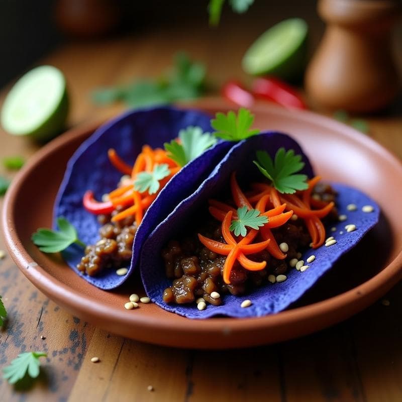 Tacos de Huitlacoche y Flor de Calabaza: Receta Mexicana Vegana con Masa Azul