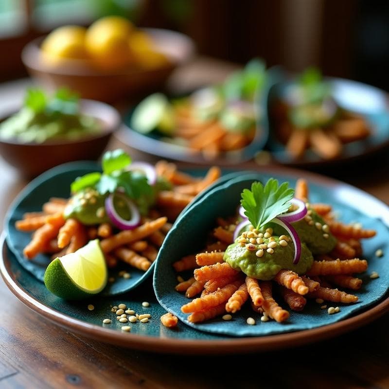 Tacos de Insectos Chapulines con Guacamole de Aguacate Negro: Receta Mexicana Tradicional en Airfryer