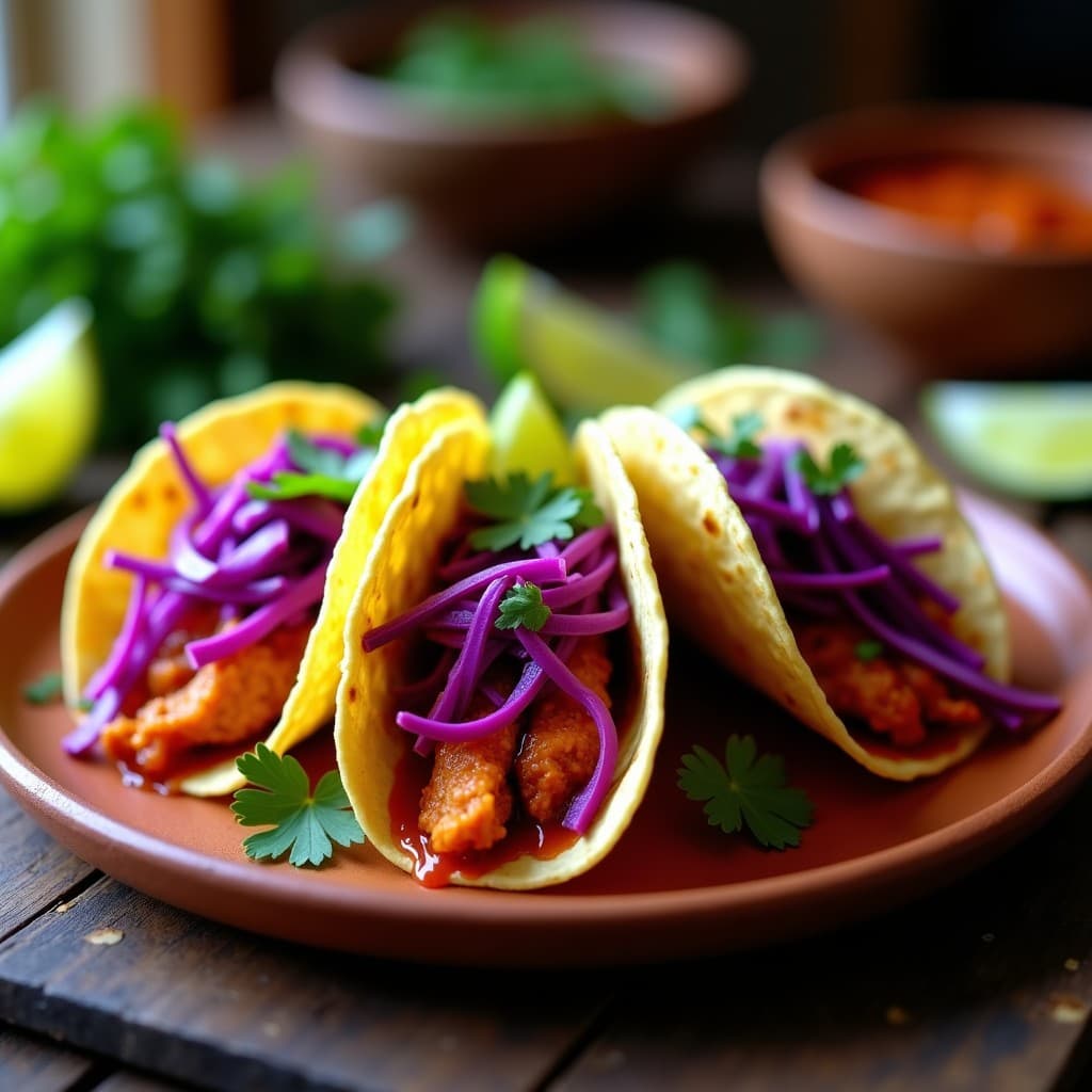 Tacos de Jackfruit en Adobo con Repollo Morado: Receta VeganaMexicana en Olla Lenta