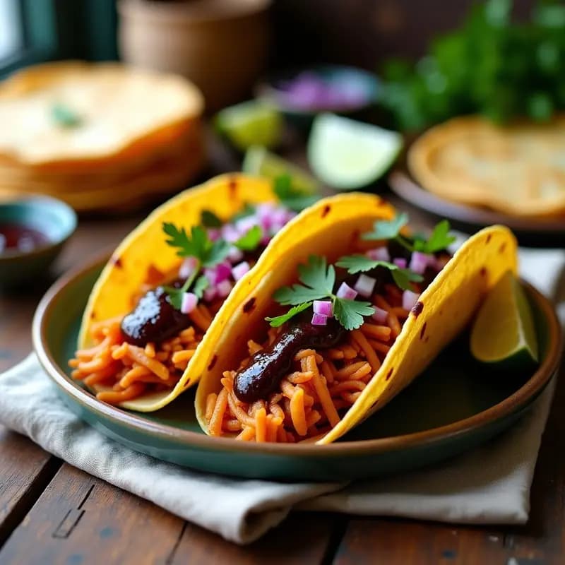 Tacos de Jackfruit Ahumado y Salsa de Tamarindo Negro: Receta VeganaMexicana en Airfryer Sin Fritura