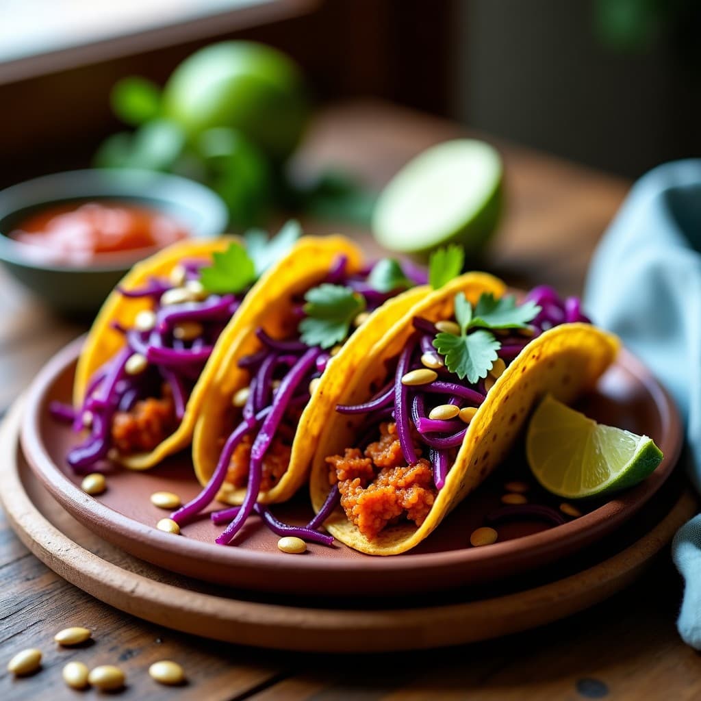 Tacos de Jackfruit Desmenuzado con Salsa de Chipotle y Repollo Morado: Receta VeganaMexicana Rápida