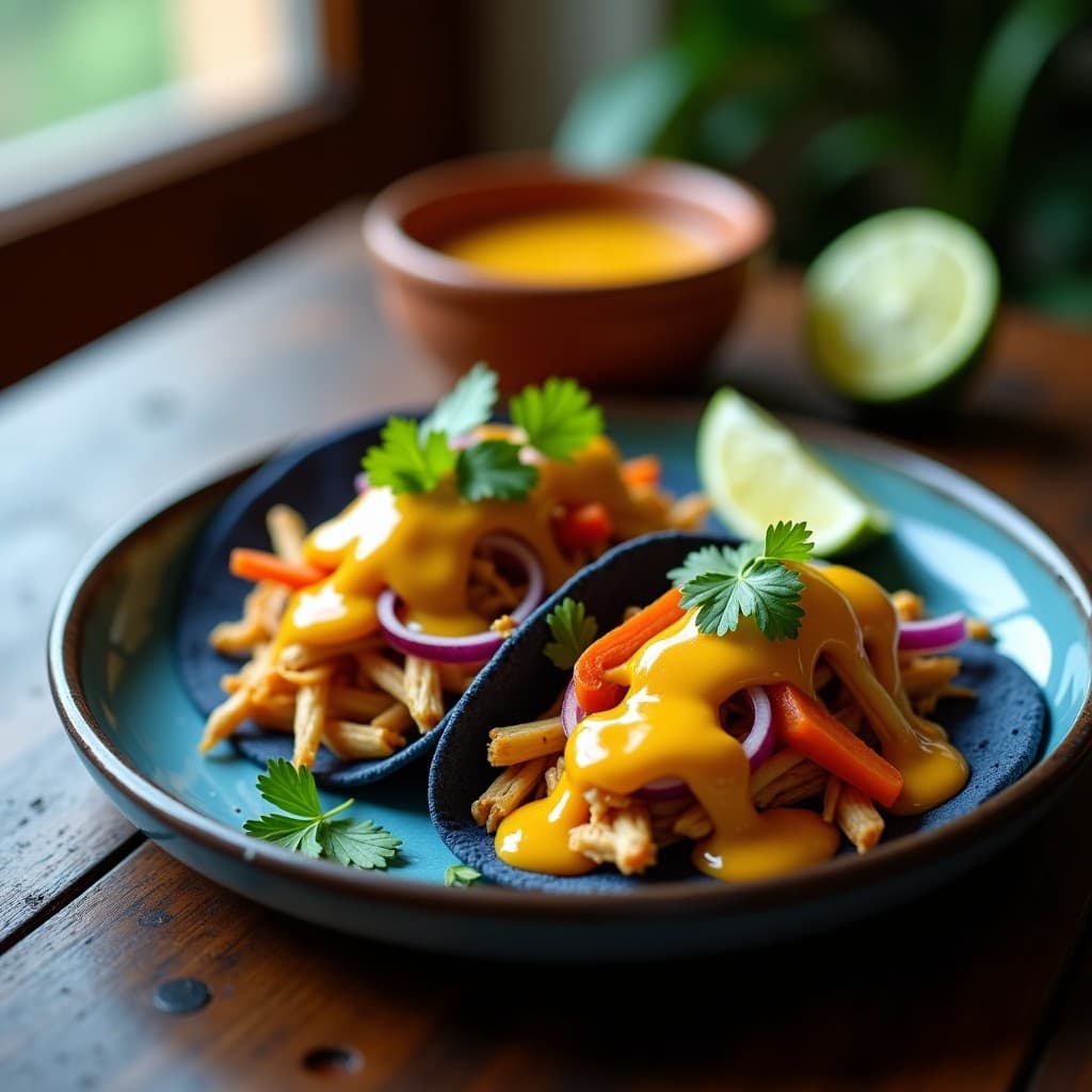 Tacos de Jackfruit Escabechado con Salsa de Maracuyá: Receta Vegana Fusión Mexicana en 20 Minutos