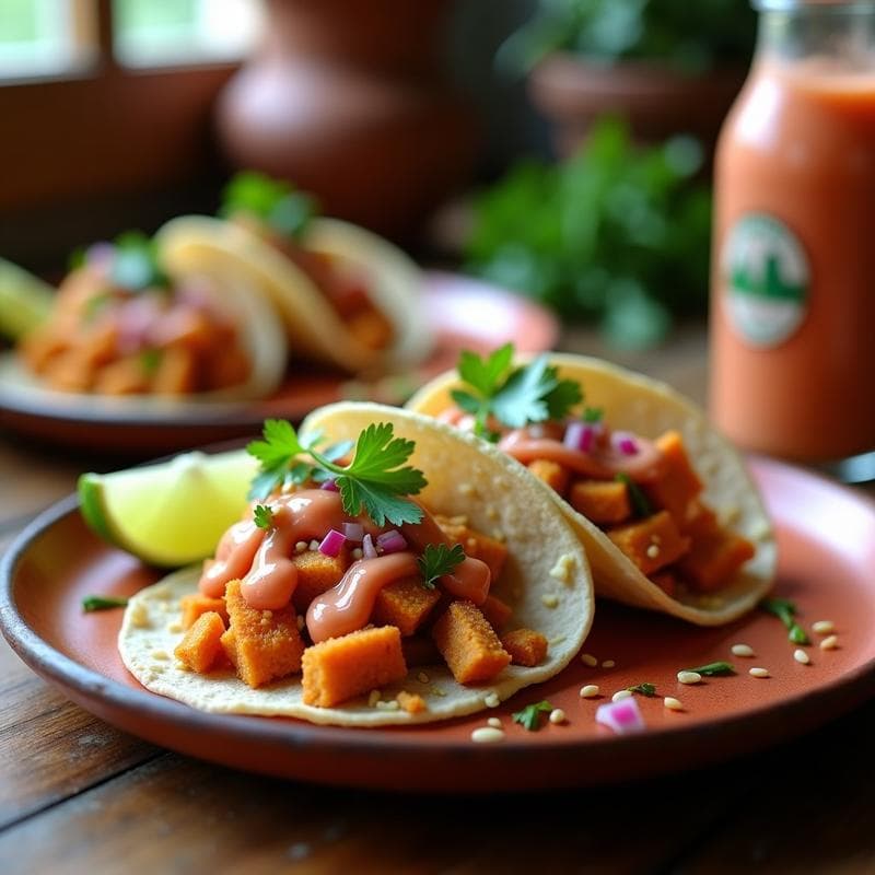 Tacos de Jackfruit Desmenuzado con Aderezo de Guayaba: Receta Vegana Mexicana en Airfryer