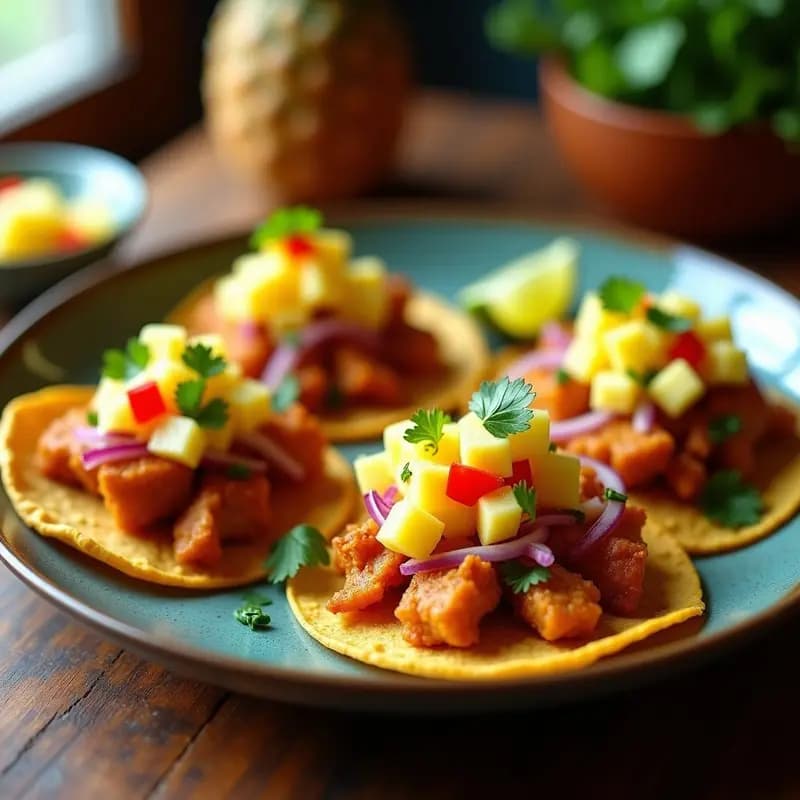 Tacos de Jackfruit al Pastore con Pineapple Salsa: Receta Vegana Mexicana en Airfryer