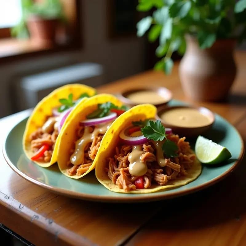 Tacos de Jackfruit Desmenuzado con Salsa de Cacahuete y Lima: Receta Vegana y Sin Gluten