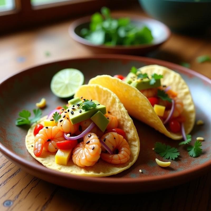 Tacos de jicama y ceviche de camarón con salsa de maracuyá: Receta mexicana crudivegana