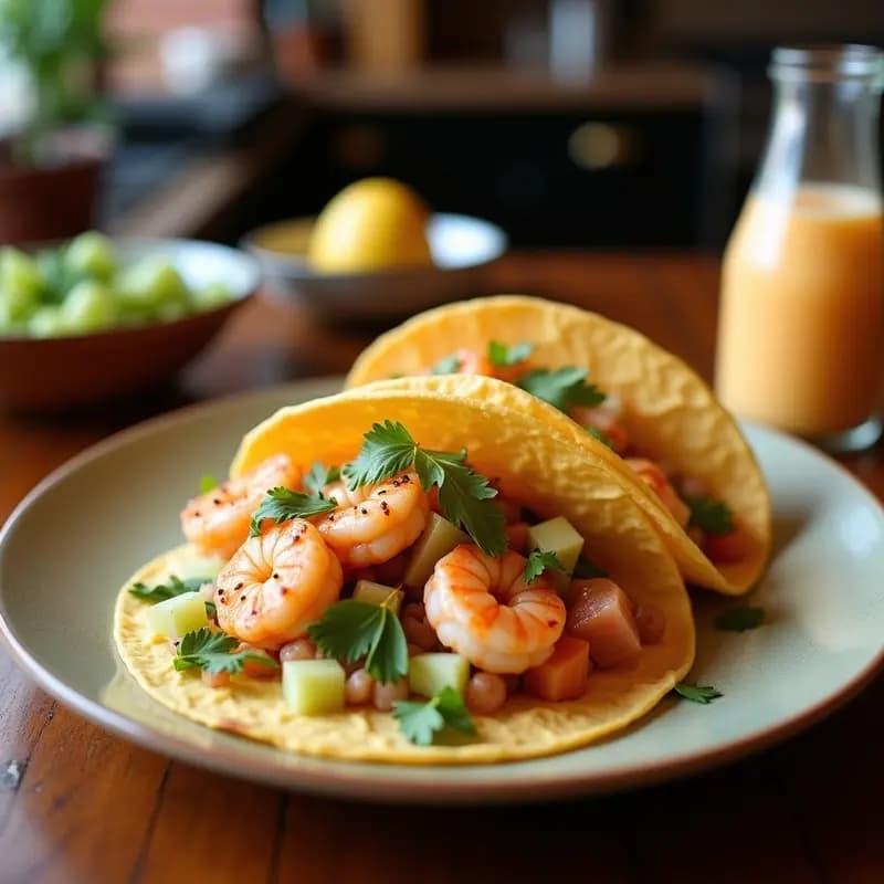Tacos de Jicama y Ceviche de Camarones con Leche de Tigre de Naranja: Receta Mexicana Sin Gluten