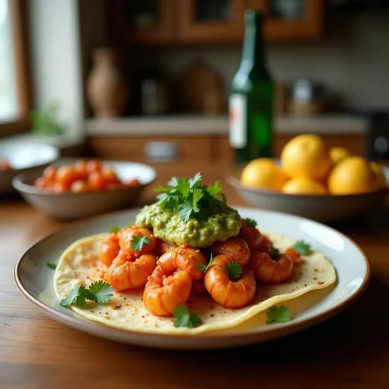 Tacos de langosta al ajillo con guacamole de sultanas: Receta Mexicana Gourmet en 20 Minutos