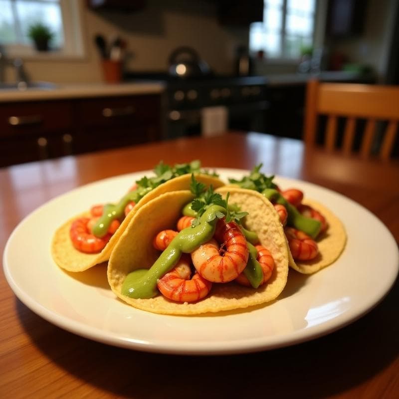 Tacos de Langostinos al Ajiillo con Puré de Aguacate: Receta Española en Airfryer en 15 Minutos