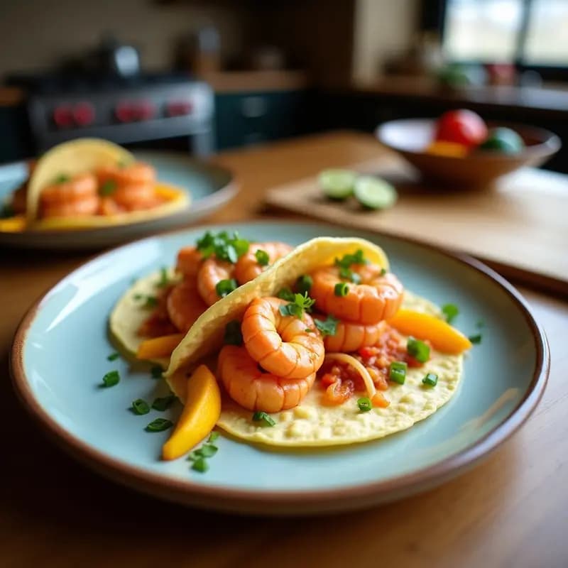 Tacos de Langostinos al Ajillo y Mango: Receta Tailandesa con Toque Picante en Airfryer