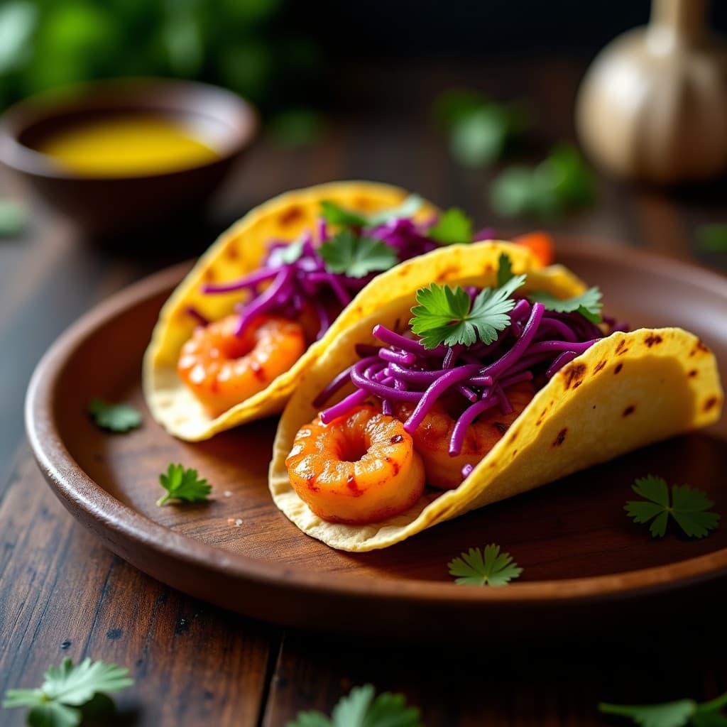 Tacos de Langostinos al Ajillo con Repolillo Morado: Receta Española en Airfryer