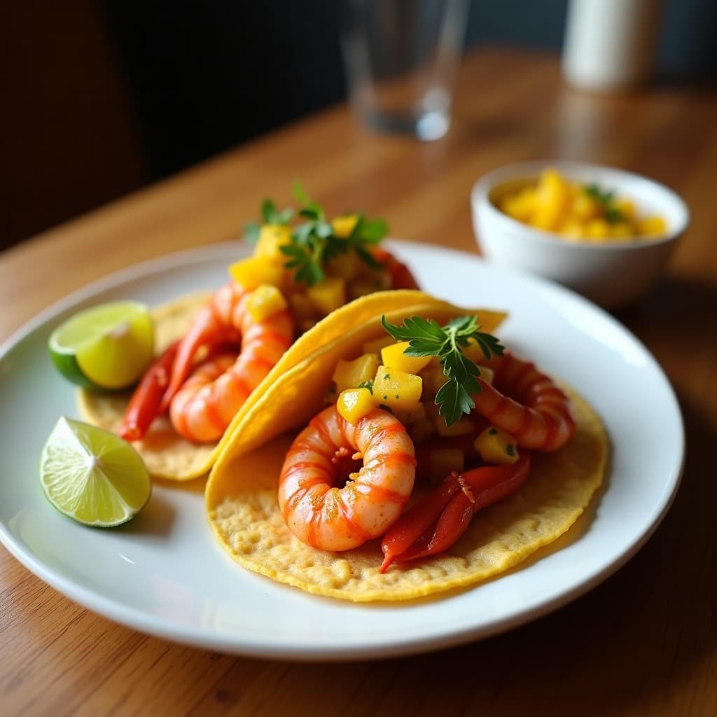 Tacos de Langostinos al Ajillo con Salsa de Tamarindo y Mango: Receta Fusion Mexicano-Asiática en Airfryer
