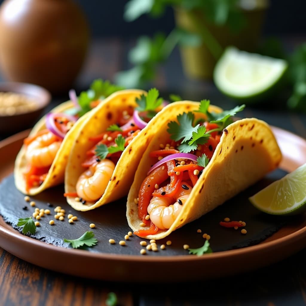 Tacos de Langostinos al Miso Blanco y Kimchi: Receta Coreana en Airfryer en 12 Minutos