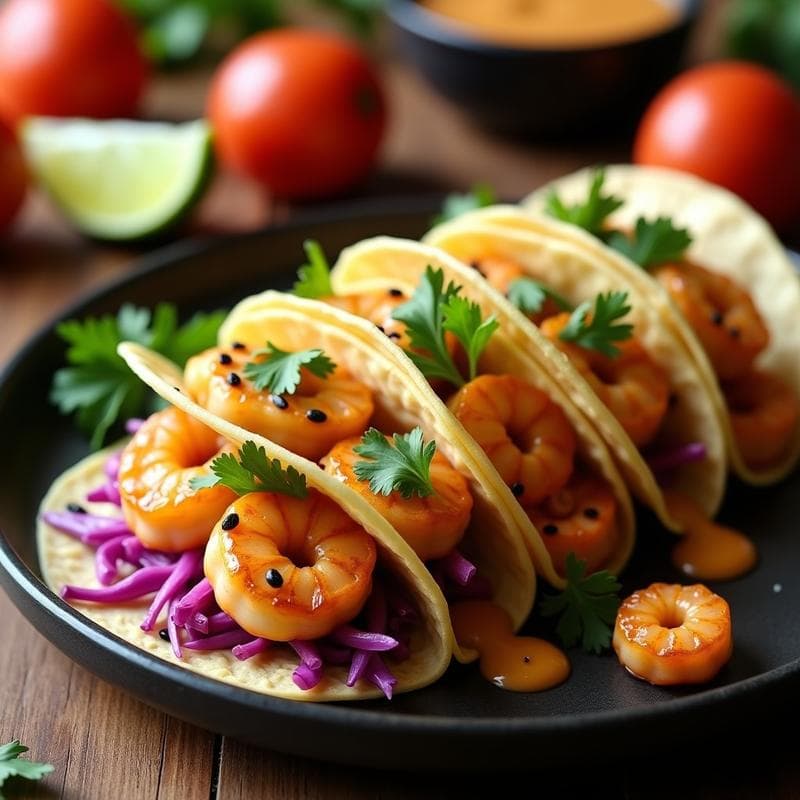 Tacos de Langostinos al Miso con Salsa de Lichi: Receta Fusion Japonesa-Mexicana en Airfryer