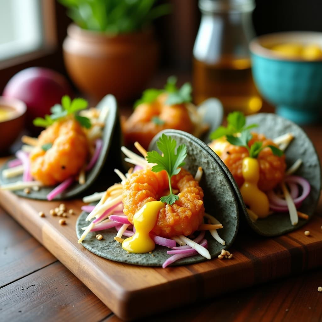 Tacos de Langostinos al Mojo de Ajo con Salsa de Maracuyá: Receta Colombiana en Airfryer