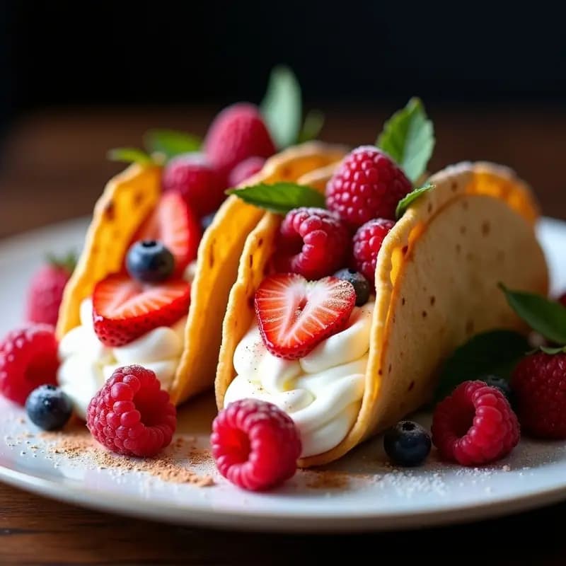 Tacos de Leche Merengada con Frutos Rojos: Postre Mexicano que Engaña a la Vista