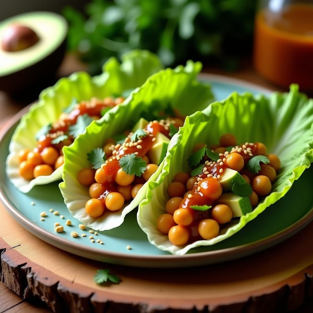Tacos de Lechuga con Relleno de Garbanzos y Salsa de Tamarindo: Receta Mexicana Crudivegana