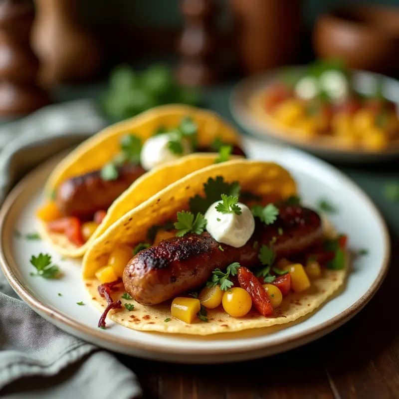 Tacos de linguiça vegetal y puré de mandioca: Receta Brasileña Vegana en Airfryer
